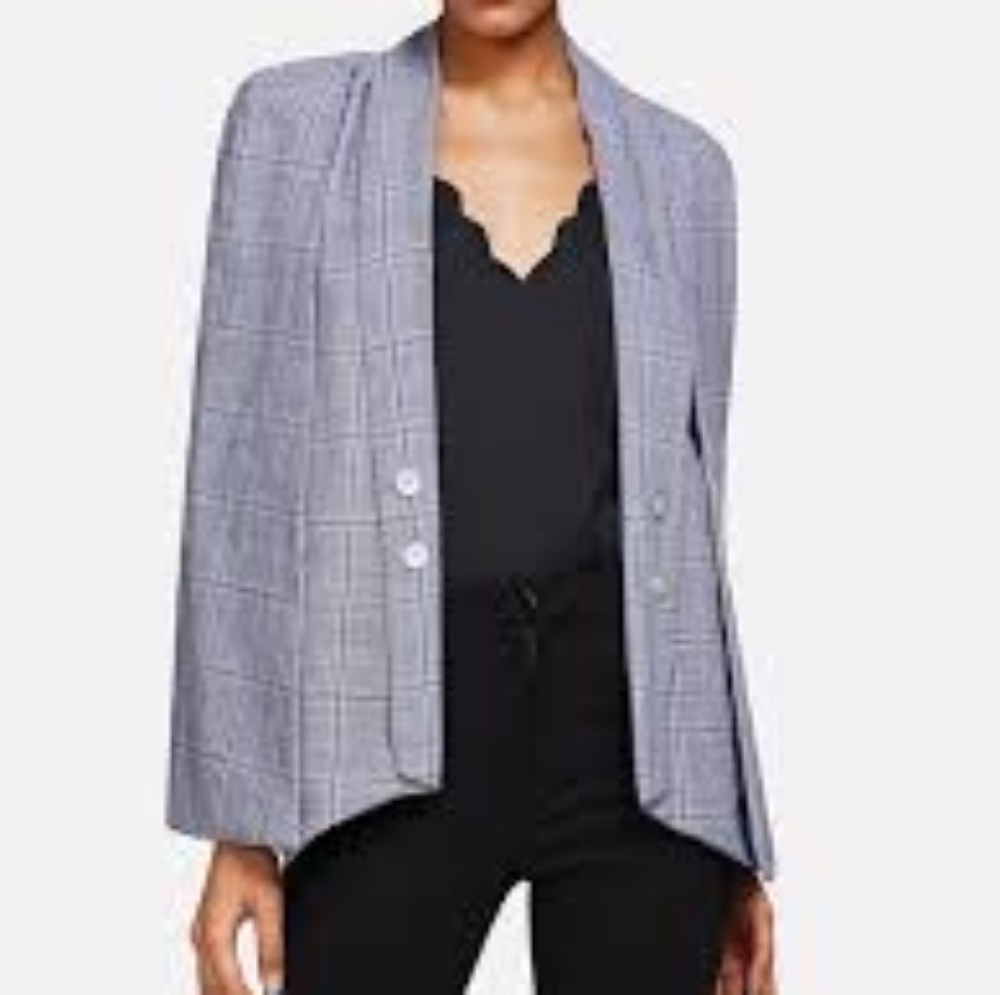 Plaid Cape Blazer w/ Button Detail